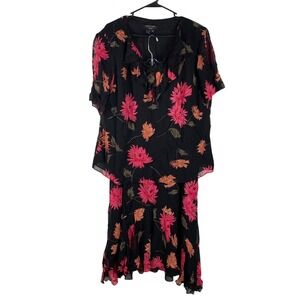 Cynthia Howie Blouse Skirt Set Womens 18W Silk Black Floral Dressy Elegant‎